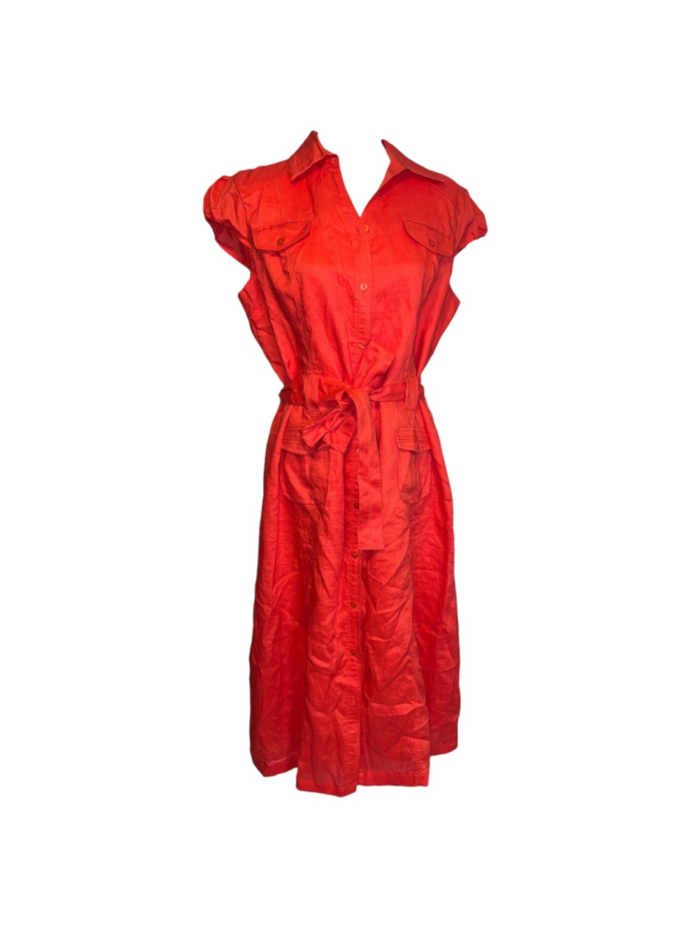 Lino USA Orange 100% Linen Shirt Dress Size LARGE